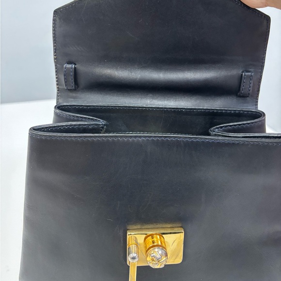 Vintage Ferragamo Black Gancini Top Handle Bag Structured Leather Crossbody - Picture 5 of 10